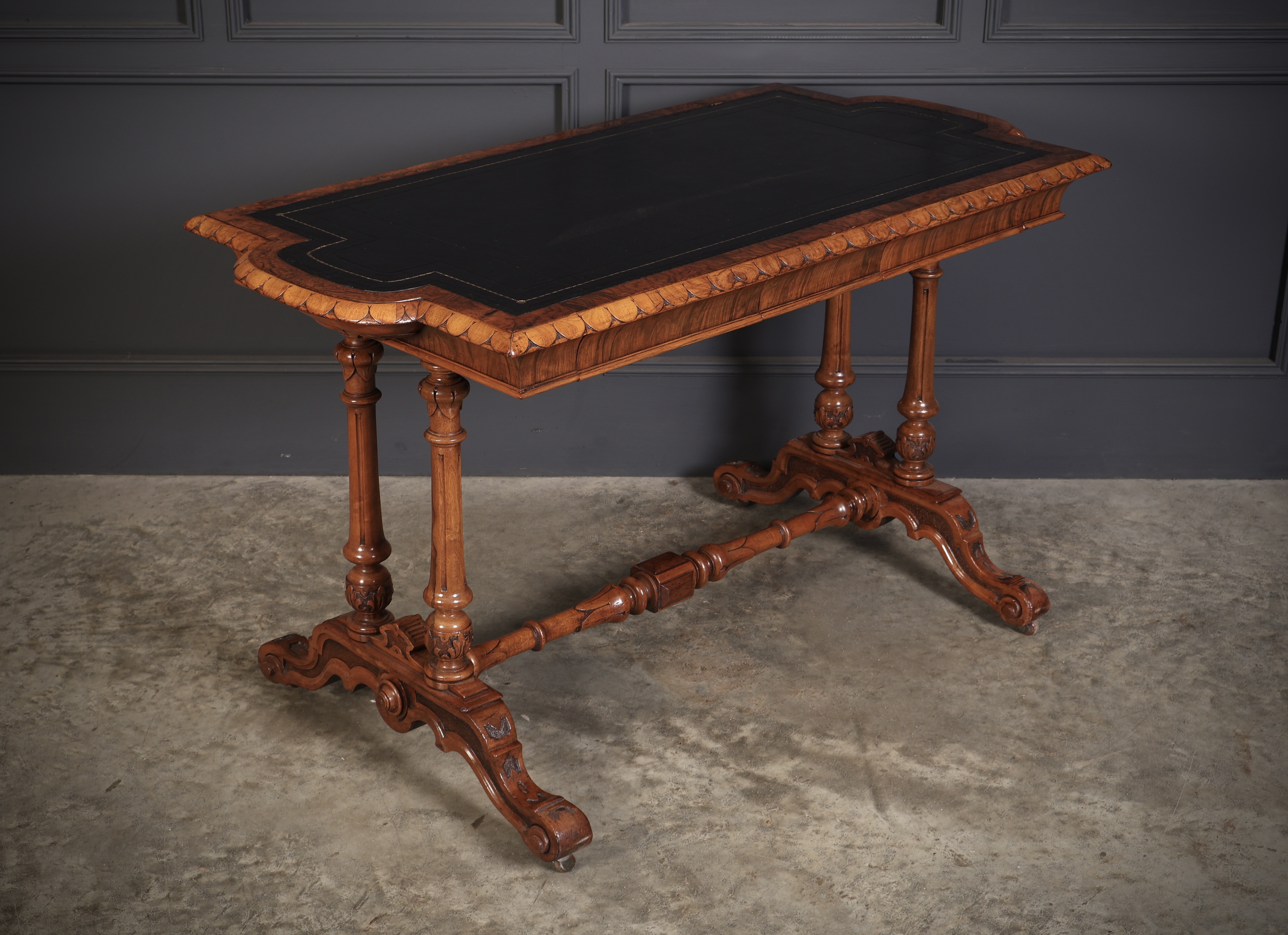 Shaped Carved Walnut Library Table Antique library tables Antique Furniture 3